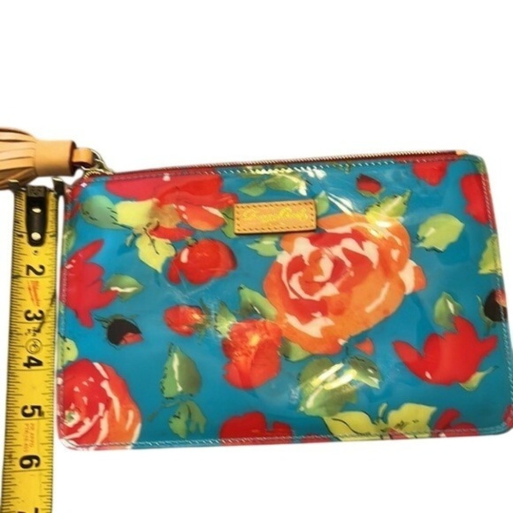Dooney & Bourke Floral Clutch Red and Blue Patent Leather Tassel Pouch Zip Multi - Picture 6 of 6